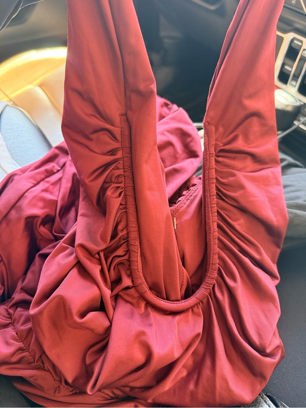 Oh Polly Plunge Halter Mini Dress in Burgundy - Picture 5 of 5